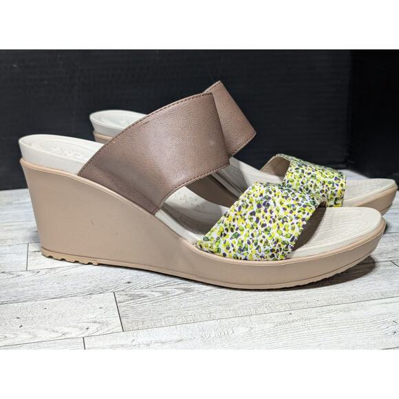 Crocs Leigh II Women’s Size 11 Floral Wedge Sandals Shoes Dual Straps Comfort - Picture 1 of 9